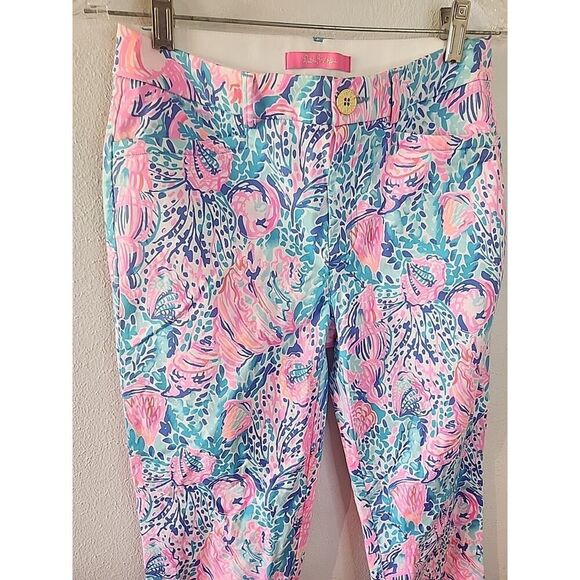 Lilly Pulitzer Pink Blue Seashells Pants Blue Pink Women's Size 2 Cotton Stretch - Picture 2 of 6